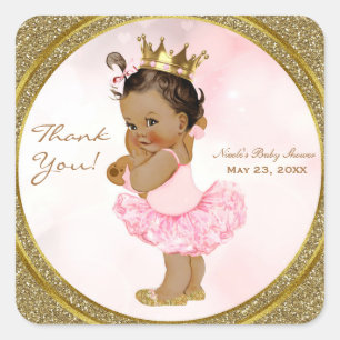 Pink Gold Glitter Princess Vintage Baby Girl Favou Square Sticker