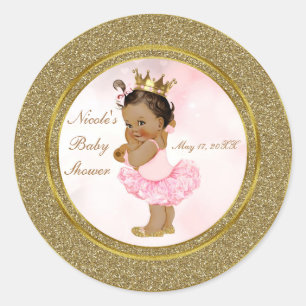 Pink Gold Glitter Princess Vintage Tan Baby Girl Classic Round Sticker