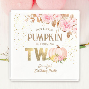 Pink Gold Glitter Pumpkin Floral Girl 2nd Birthday Napkin