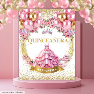 Pink Gold Glitter Quinceañera Party Wall Tapestry