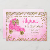 Pink & Gold Glitter Roller Skate Girl's Birthday Invitation (Front/Back)