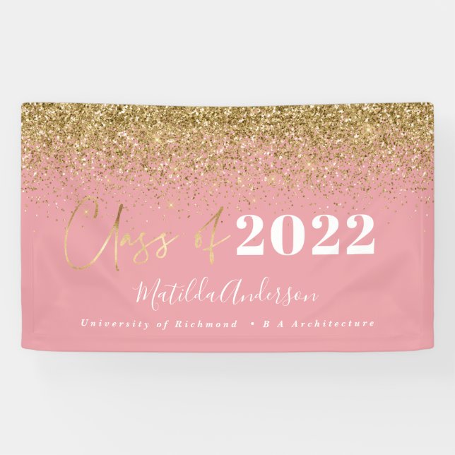 pink gold glitter script class of graduation  banner (Horizontal)