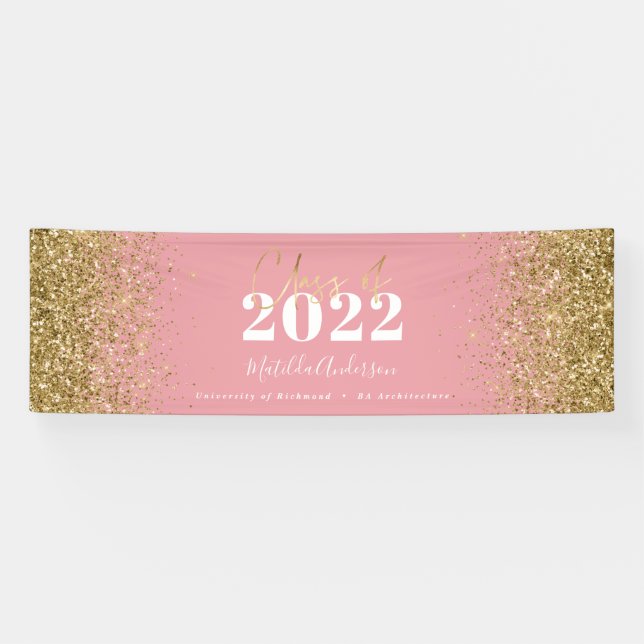 pink gold glitter script class of graduation banner (Horizontal)