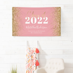 pink gold glitter script class of graduation banner