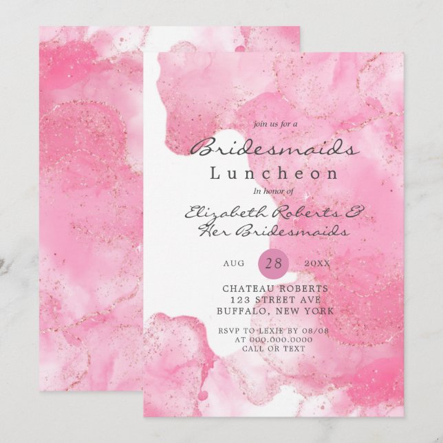 Pink Gold Glitter Smoke Bridesmaids Luncheon (Front/Back)