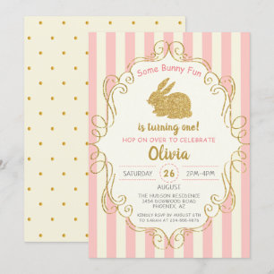 Pink Gold Glitter Some Bunny Birthday Invitation