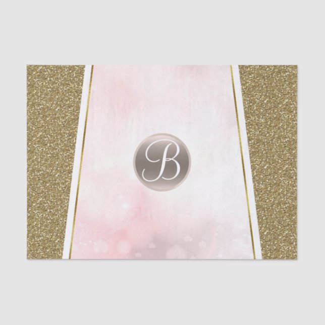 Pink Gold Glitter Sparkle Glam Monogram Initial Tissue Paper (Front)
