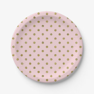 Pink & Gold Glitter Sparkle Polka Dots Chic Party Paper Plate
