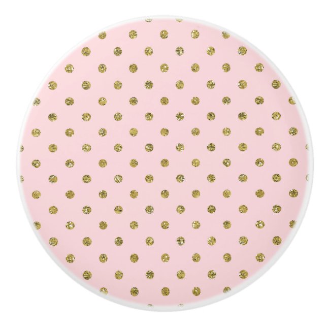 Pink & Gold Glitter Sparkle Polka Dots Minimal Ceramic Knob (Front)