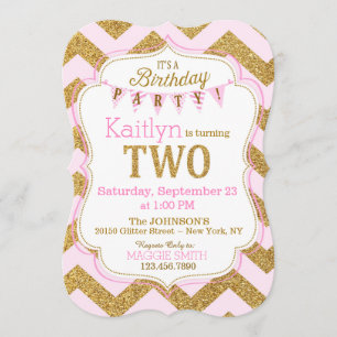 Pink Gold Glitter Sparkle Second Birthday Invite