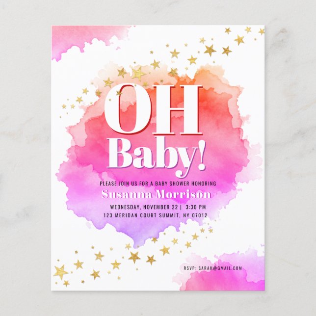 Pink Gold Glitter Stars Baby Shower Invitation (Front)