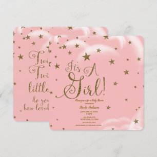 Pink & Gold Glitter Stars It's A Girl Baby Shower Invitation