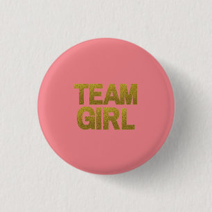 Pink Gold Glitter Team Girl Baby Shower 3 Cm Round Badge