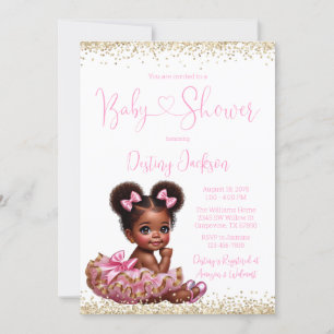 Pink Gold Glitter Tutu African Girl Baby Shower  Invitation