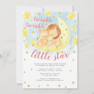 Pink Gold Glitter Twinkle Little Star Baby Shower Invitation