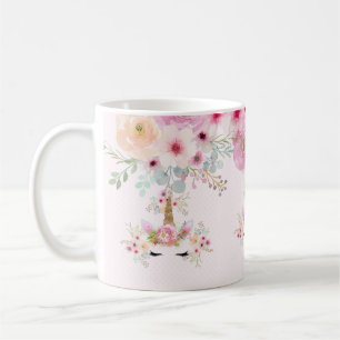 Pink Gold Glitter Unicorn Face Flowers Girls Gifts Coffee Mug