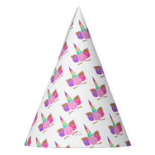 Pink Gold Glitter Unicorn Floral Pattern Party Hat