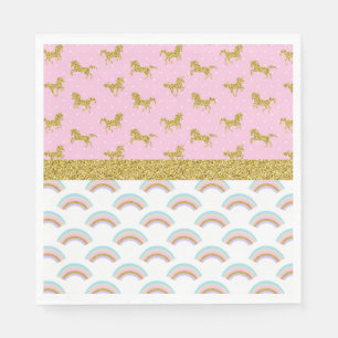 Pink Gold Glitter Unicorn Paper Party Cups Napkin