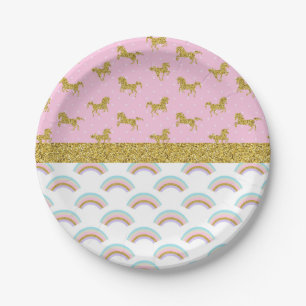 Pink Gold Glitter Unicorn Paper Party Plates