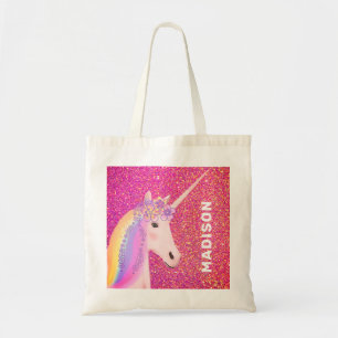 Pink Gold Glitter Unicorn Rainbow Girly Customized Tote Bag