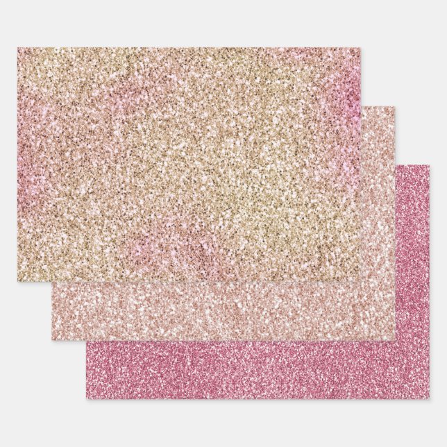 Pink Gold Glitter Wrapping Paper Sheet (Set)