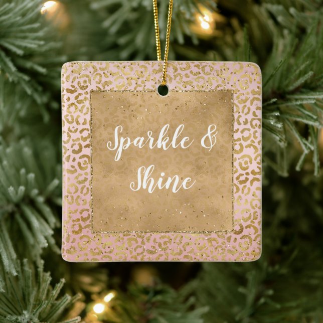 Pink Gold Glitz Sparkle Leopard Print   Ceramic Ornament (Tree)