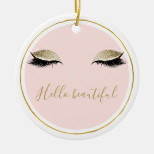 Pink Gold Glitzy Black Eyelashes Ceramic Tree Decoration