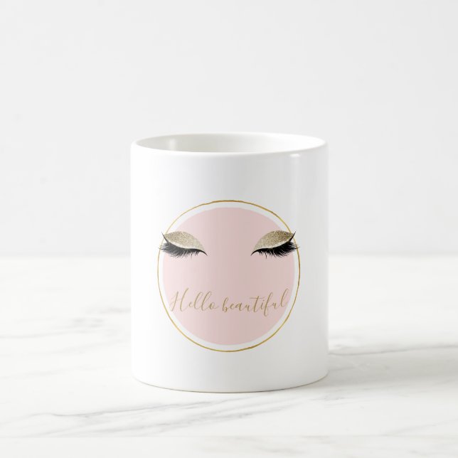 Pink Gold Glitzy Black Eyelashes Coffee Mug (Center)