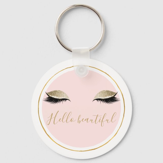 Pink Gold Glitzy Black Eyelashes Key Ring (Front)