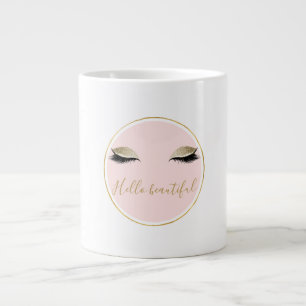 Pink Gold Glitzy Black Eyelashes Large Coffee Mug