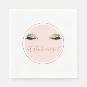 Pink Gold Glitzy Black Eyelashes Napkin