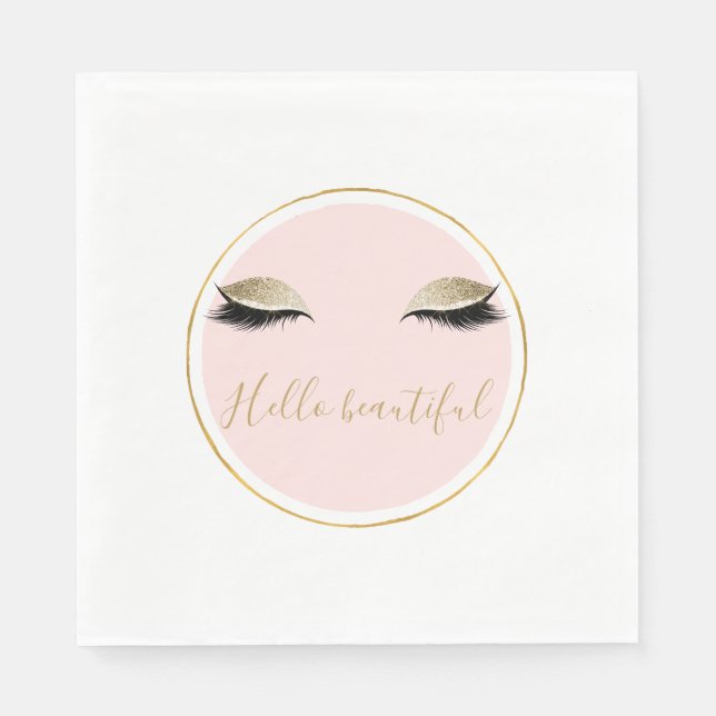 Pink Gold Glitzy Black Eyelashes Napkin (Front)