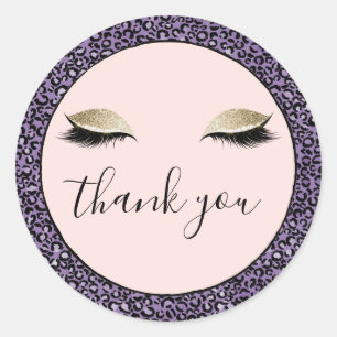 Pink Gold Glitzy Black Eyelashes Purple Leopard Classic Round Sticker
