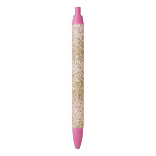 Pink Gold Glitzy Girly Sparkle Glitter Ombre Black Ink Pen