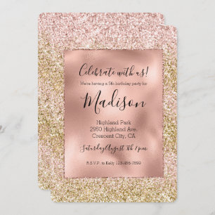Pink Gold Glitzy Girly Sparkle Glitter Ombre Invitation