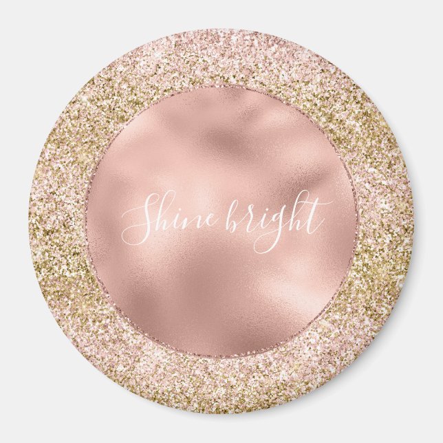 Pink Gold Glitzy Girly Sparkle Glitter Ombre Magnet (Front)