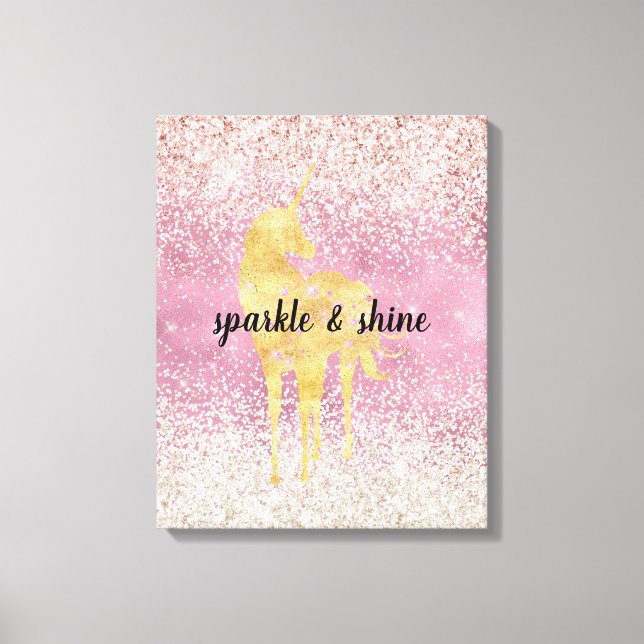 Pink Gold Glitzy Glitter Unicorn Canvas Print (Front)