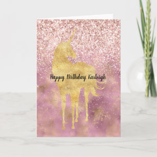 Pink Gold Glitzy Glitter Unicorn Card