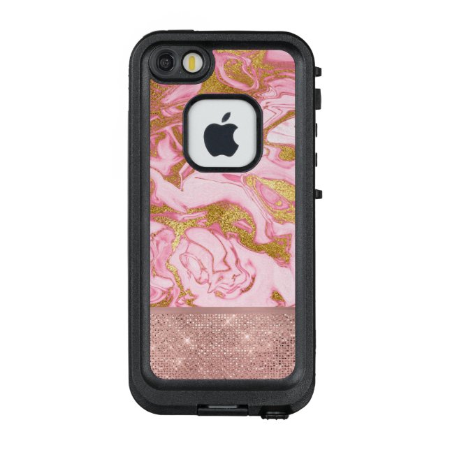 Pink Gold Gold Glitter and Sparkle Marble LifeProof iPhone Case (Back)