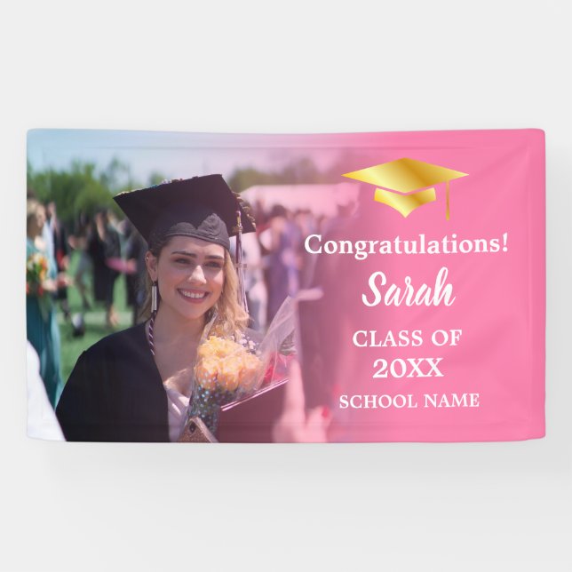 Pink | Gold Graduation Custom Photo Class Of 2025 Banner (Horizontal)