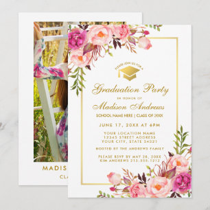 Pink Gold Graduation Party Invite - Photo Back