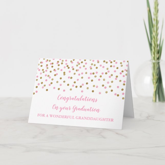 Pink Gold Granddaughter Congratulations Graduation Card (Front)