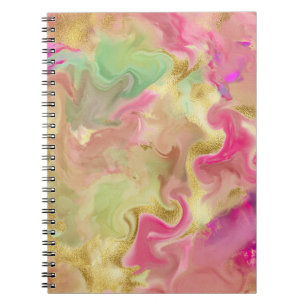 Pink, gold, green marble ink notebook