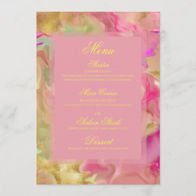 Pink, gold, green marble ink print menu (Front)