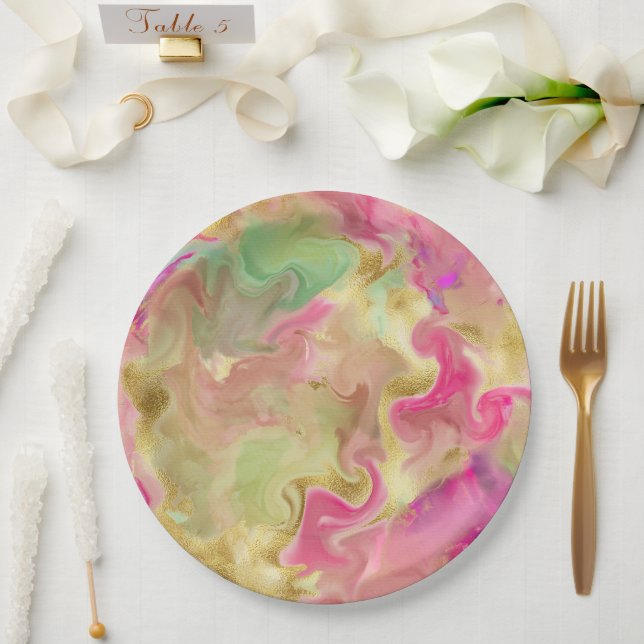 Pink, gold, green marble ink print plate (Wedding)