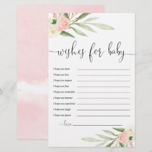 Pink gold greenery Wishes for Baby Girl card