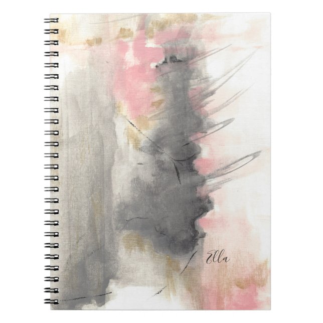 Pink Gold Grey Abstract Modern Painted Art Notebook (Front)