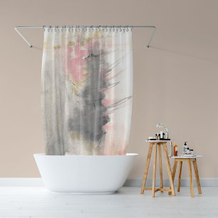 Pink, Gold, Grey Abstract Modern Painted Art Shower Curtain