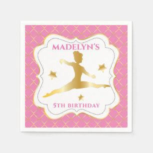 Pink   Gold Gymnast Gymnastics Girl Birthday Party Napkin