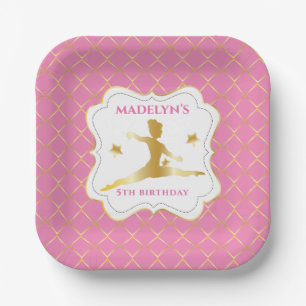 Pink   Gold Gymnast Gymnastics Girl Birthday Party Paper Plate